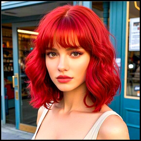 Short Wavy Bob Wig with Bangs Synthetic Heat Resistant Party Cosplay Use main image 6